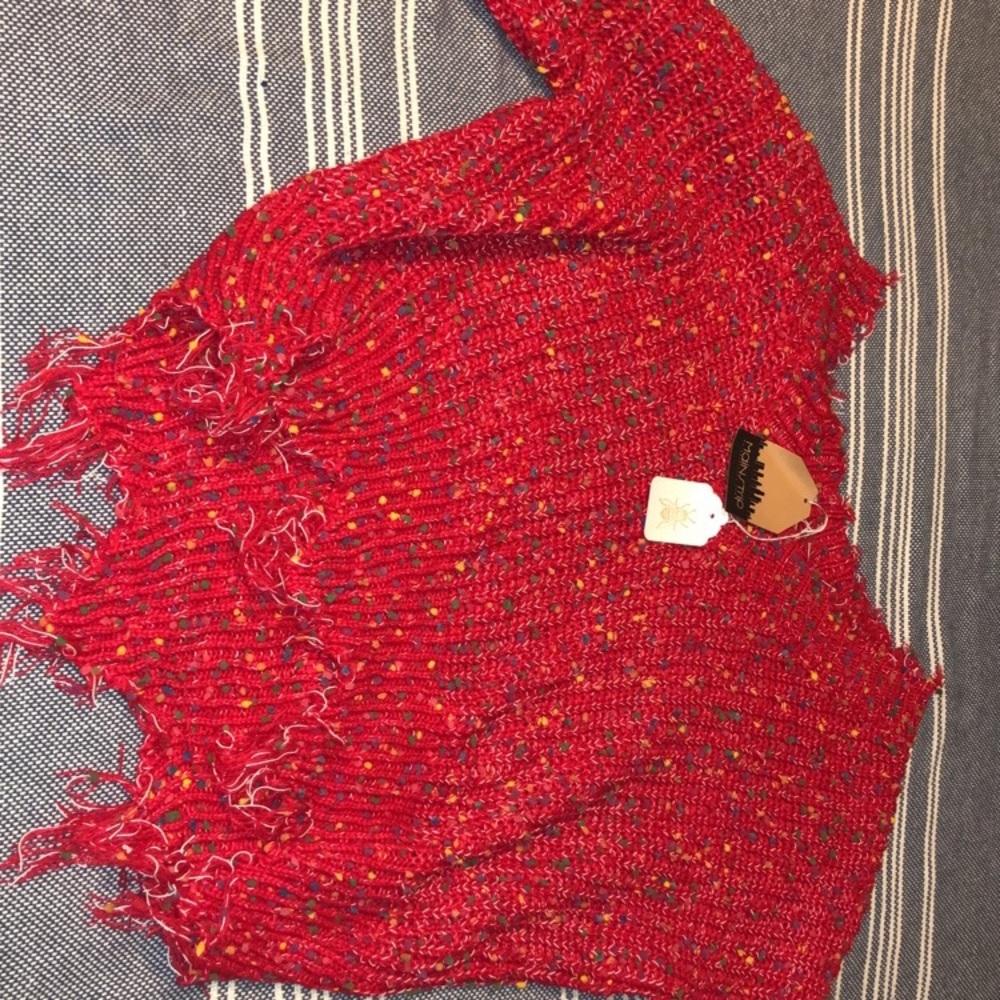 Red distressed (crop) sweater vneck